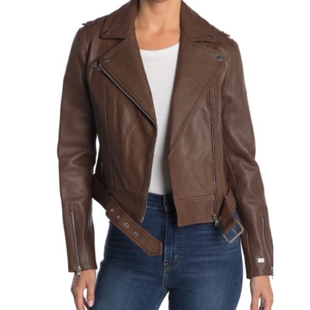 Soia & Kyo Dulce Leather Moto Jacket Chocolate Brown